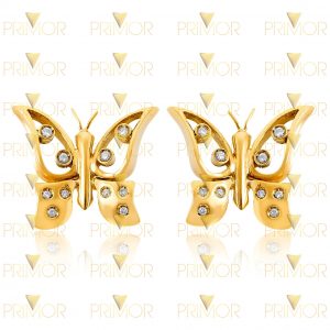 Brinco em ouro no formato de borboleta com pedras BR062