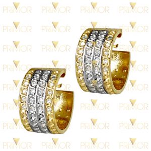Brinco em ouro tipo argola com 120 pedras e banho de ródio BR066