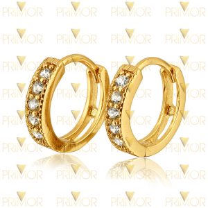 Brinco em ouro tipo argola larga de 3mm e 10 pedras BR003