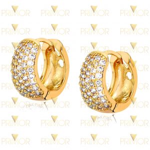 Brinco em ouro tipo argola modelo largo com 68 pedras BR056