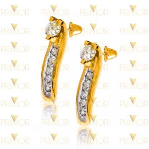 Brinco em ouro tipo fita curvada com 12 pedras e ródio BR057