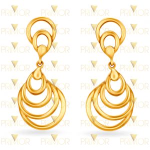 Brinco em ouro tipo pêndulo com gotas vazadas e soltas BR014