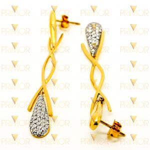 Brinco em ouro tipo pêndulo com pedras e 6cm de altura BR048