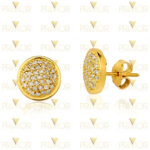 Brinco em ouro unissex maciço pavê redondo com 74 pedras BR002