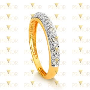 Meia aliança em ouro arredondado com 20 pedras e ródio MA016