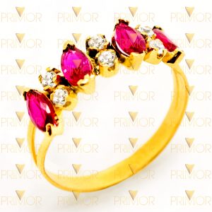 Meia aliança em ouro com rubis formato navete MA003