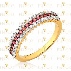 Meia aliança em ouro duas cores de pedras e ródio negro MA011