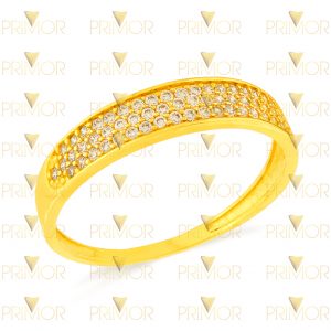 Meia aliança em ouro modelo triplo com 58 pedras MA007