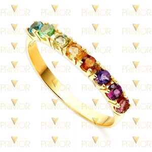 Meia aliança em ouro tradicional com 8 pedras brasileiras MA010