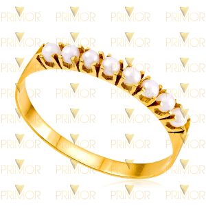 Meia aliança em ouro tradicional com pérolas 3mm MA009