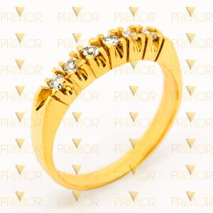 Meia aliança em ouro tradicional cravejada com 6 pedras MA004