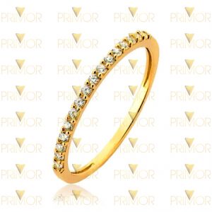 Meia aliança em ouro tradicional fina com 16 pedras MA002