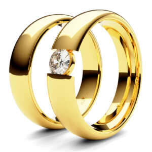 Par de Alianças em ouro modelo Agave pedra central AL052