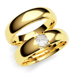 Par de Alianças em ouro modelo Agave pedra central AL052