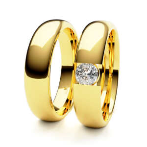 Par de Alianças em ouro modelo Agave pedra central AL052