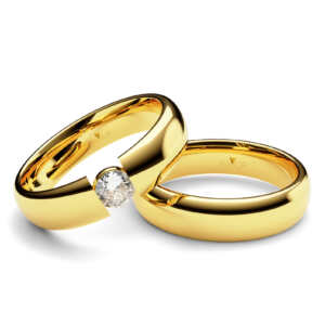 Par de Alianças em ouro modelo Agave pedra central AL052