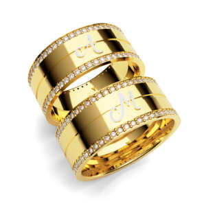 Par de Alianças em ouro modelo Alpina com Iniciais AL057