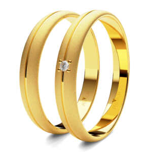 Par de Alianças em ouro modelo Antúrio fina friso AL036