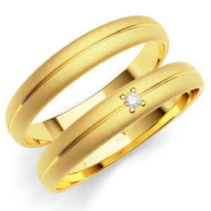 Par de Alianças em ouro modelo Antúrio fina friso AL036