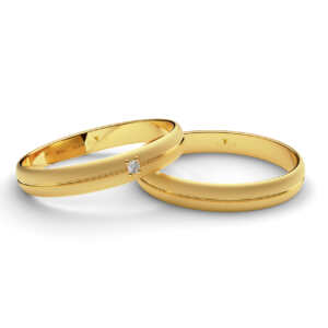 Par de Alianças em ouro modelo Antúrio fina friso AL036