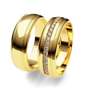 Par de Alianças em ouro modelo Begônia com frisos AL003