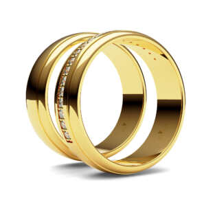 Par de Alianças em ouro modelo Begônia com frisos AL003