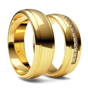 Par de Alianças em ouro modelo Begônia com frisos AL003