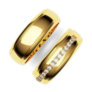 Par de Alianças em ouro modelo Begônia com frisos AL003