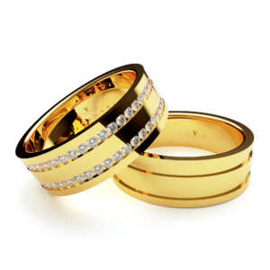 Par de Alianças em ouro modelo Bertalha pedras AL051