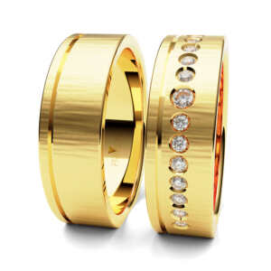 Par de Alianças em ouro modelo Bromélia degradê AL015