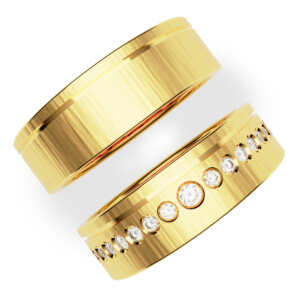 Par de Alianças em ouro modelo Bromélia degradê AL015