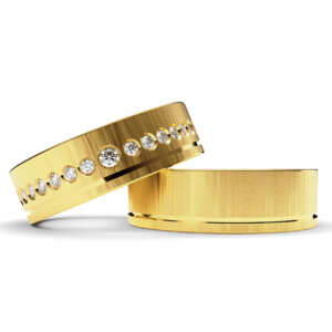 Par de Alianças em ouro modelo Bromélia degradê AL015