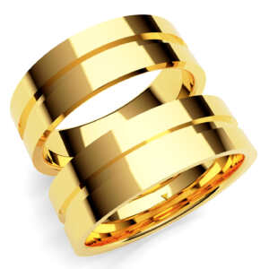 Par de Alianças em ouro modelo Cardo friso largo AL046