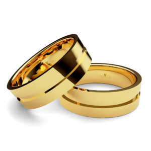 Par de Alianças em ouro modelo Cardo friso largo AL046