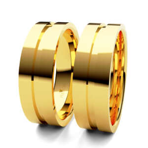 Par de Alianças em ouro modelo Cardo friso largo AL046