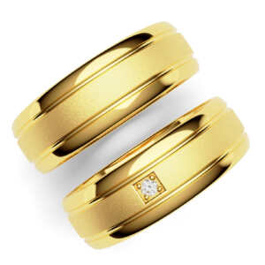 Par de Alianças em ouro modelo Cerejeira com frisos AL025