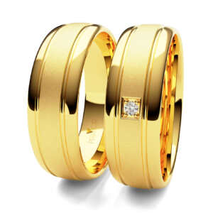 Par de Alianças em ouro modelo Cerejeira com frisos AL025