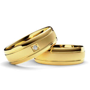 Par de Alianças em ouro modelo Cerejeira com frisos AL025