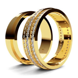 Par de Alianças em ouro modelo Cinerária giratória AL065