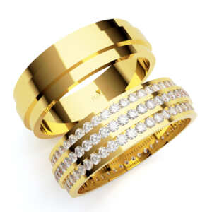 Par de Alianças em ouro modelo Cinerária giratória AL065