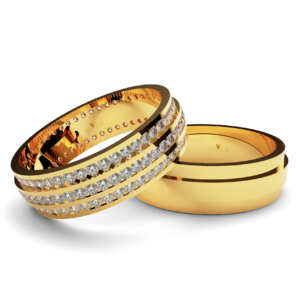 Par de Alianças em ouro modelo Cinerária giratória AL065