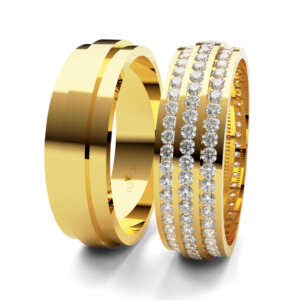 Par de Alianças em ouro modelo Cinerária giratória AL065