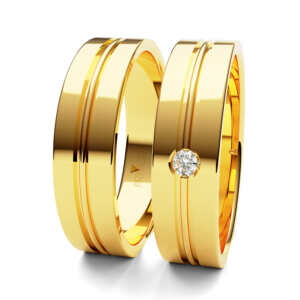 Par de Alianças em ouro modelo Crisântemo frisado AL014