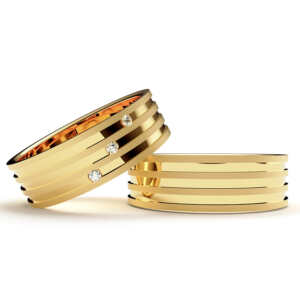 Par de Alianças em ouro modelo Dália diamantado AL013