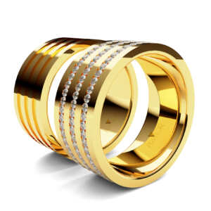 Par de Alianças em ouro modelo Delfim três frisos AL032