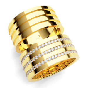 Par de Alianças em ouro modelo Delfim três frisos AL032