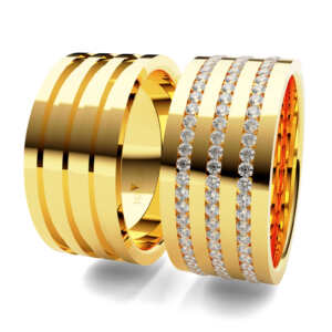 Par de Alianças em ouro modelo Delfim três frisos AL032