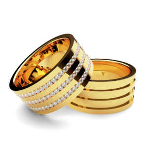 Par de Alianças em ouro modelo Delfim três frisos AL032