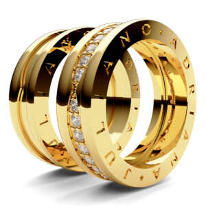 Par de Alianças em ouro modelo estilo Bvl Pequena Pedras AL055