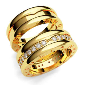 Par de Alianças em ouro modelo estilo Bvl Pequena Pedras AL055